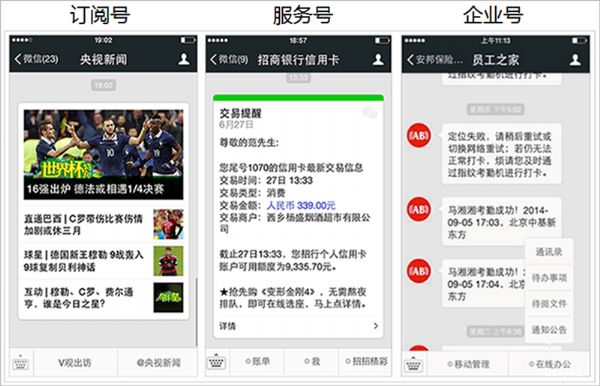 服务号、订阅号、企业号